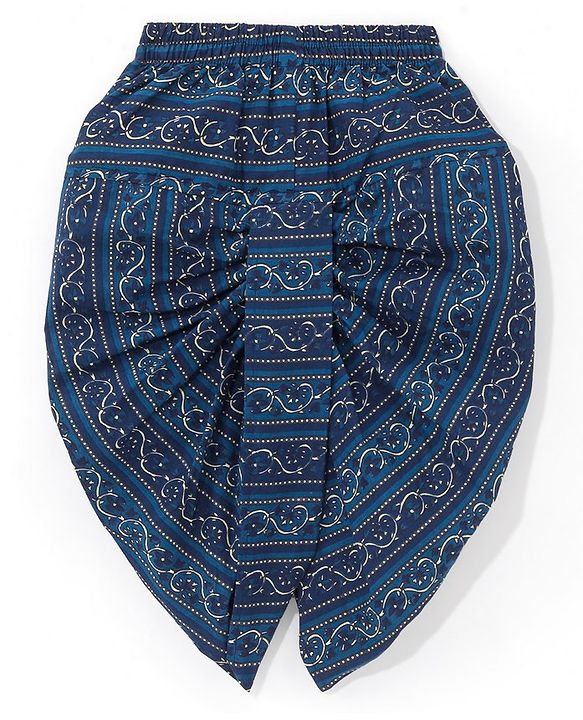 Babyhug 100% Cambric Full Printed Front Open Kurta With Dhoti Set- Indigo