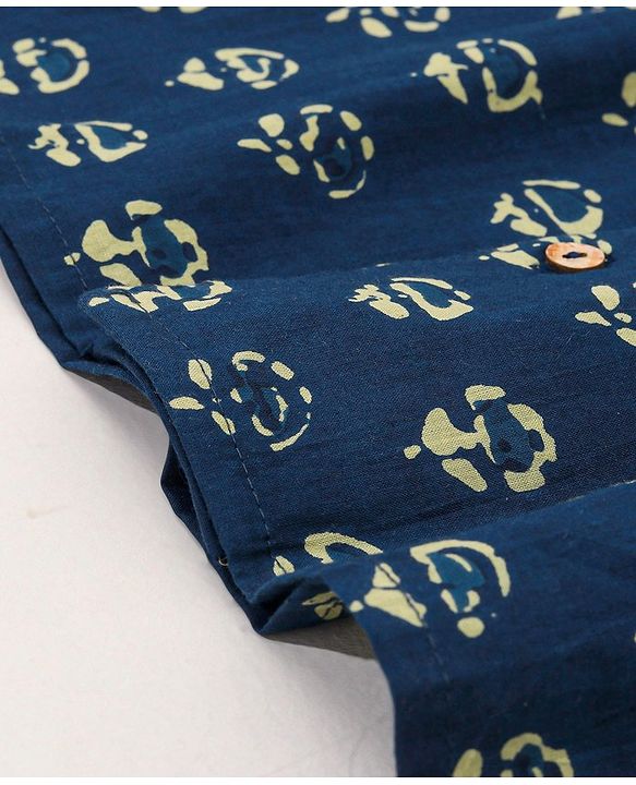 Babyhug 100% Cambric Full Printed Front Open Kurta With Dhoti Set- Indigo