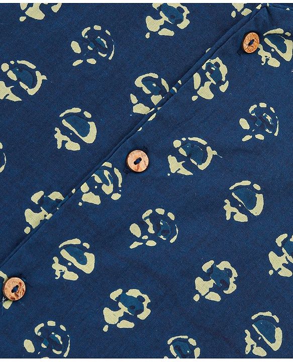 Babyhug 100% Cambric Full Printed Front Open Kurta With Dhoti Set- Indigo