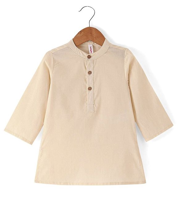 Babyhug Cotton Woven Full Sleeves Kurta & Pajama Set with Coat Chevron Print - Cream