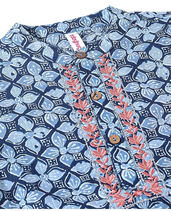 Babyhug 100% Cotton Full Sleeves Woven Floral Printed Kurta Dhoti Set - Blue