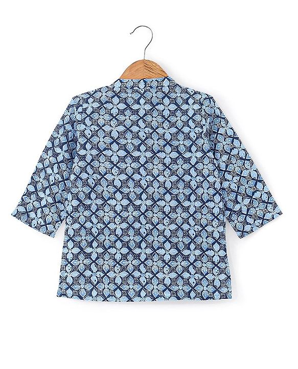 Babyhug 100% Cotton Full Sleeves Woven Floral Printed Kurta Dhoti Set - Blue