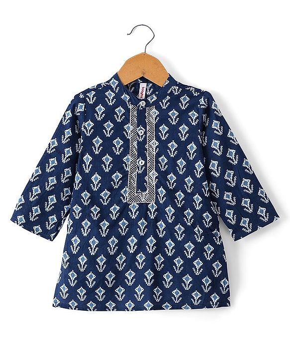 Babyhug Cotton Woven Full Sleeves Kurta & Chevron Printed Dhoti - Navy Blue