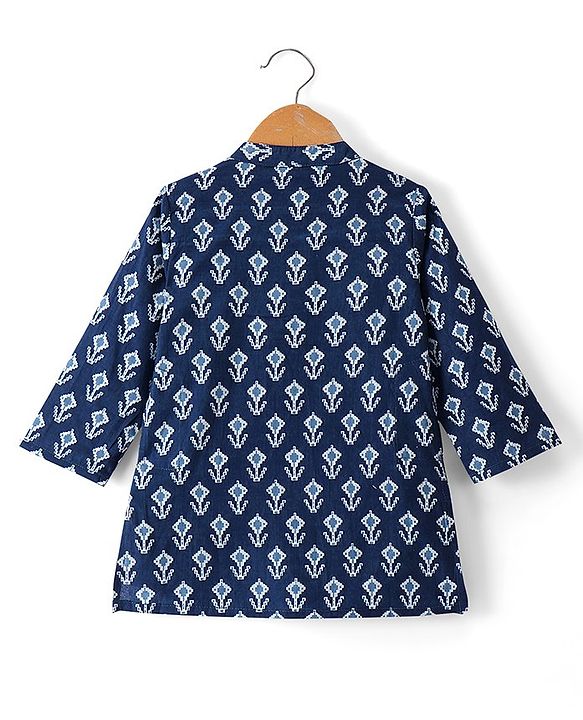 Babyhug Cotton Woven Full Sleeves Kurta & Chevron Printed Dhoti - Navy Blue