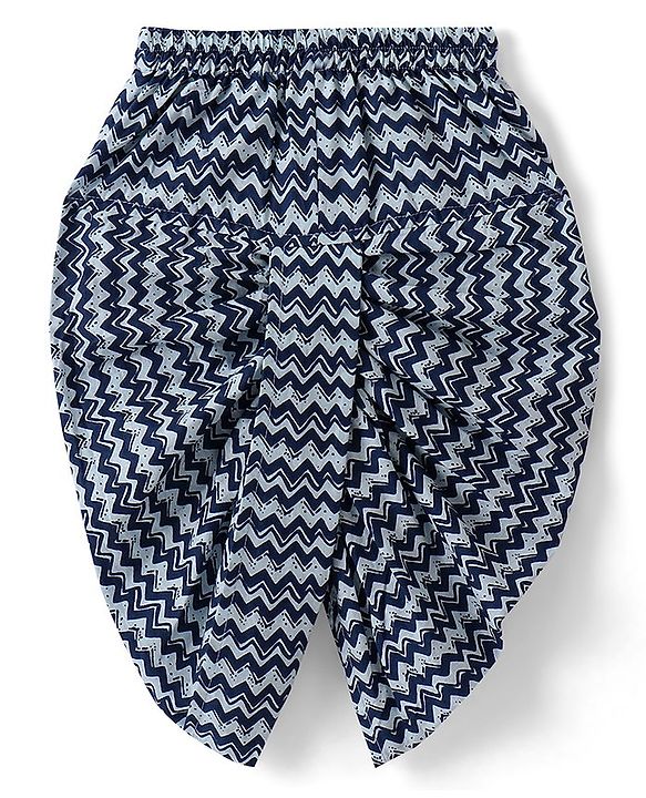 Babyhug Cotton Woven Full Sleeves Kurta & Chevron Printed Dhoti - Navy Blue