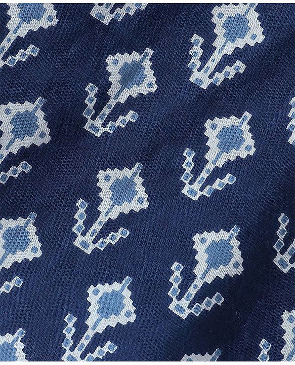 Babyhug Cotton Woven Full Sleeves Kurta & Chevron Printed Dhoti - Navy Blue