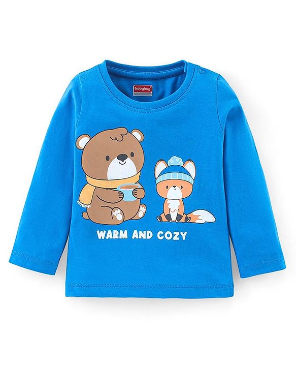 Babyhug Cotton Knit Full Sleeves Teddy Printed Night Suit - Blue
