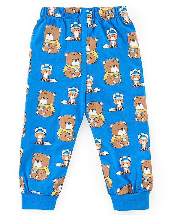Babyhug Cotton Knit Full Sleeves Teddy Printed Night Suit - Blue