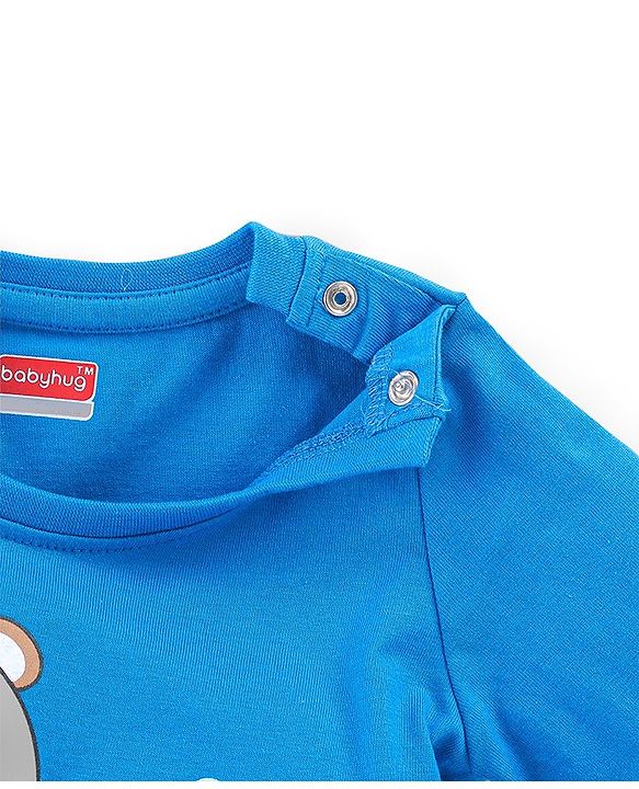 Babyhug Cotton Knit Full Sleeves Teddy Printed Night Suit - Blue