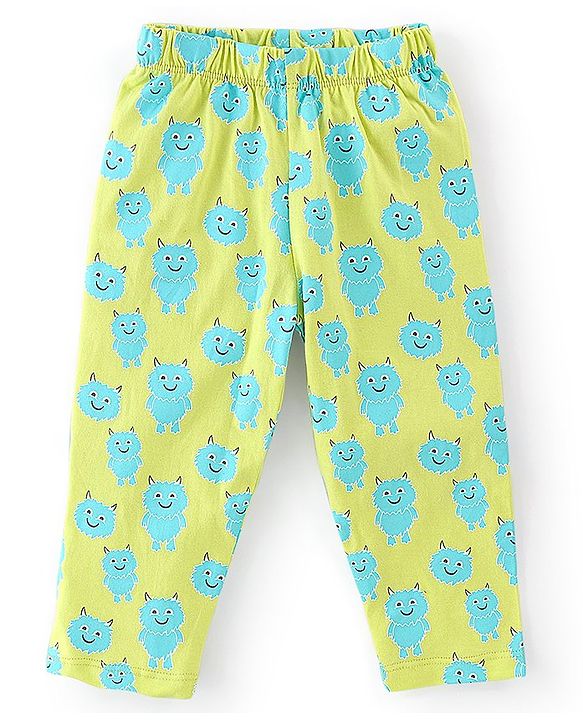 Babyhug Cotton Knit Full Sleeves Monster Printed Night Suit - Green