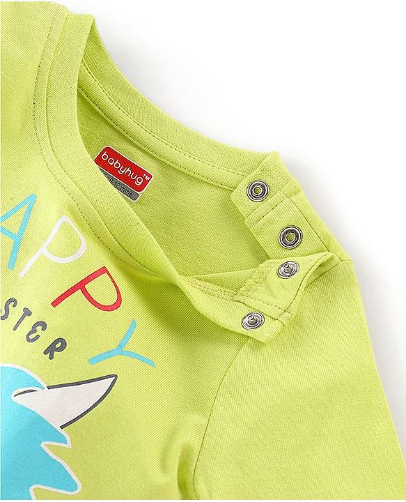 Babyhug Cotton Knit Full Sleeves Monster Printed Night Suit - Green