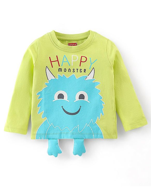 Babyhug Cotton Knit Full Sleeves Monster Printed Night Suit - Green