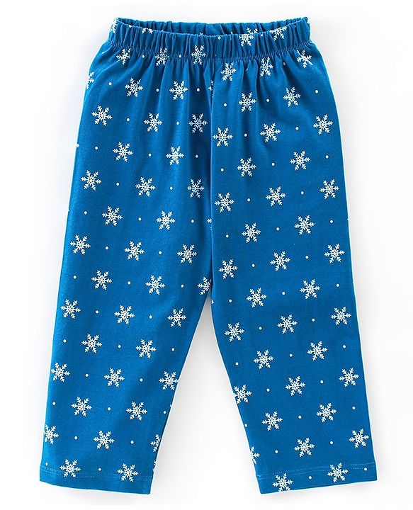 Babyhug Cotton Knit Full Sleeves Bear & Snowflakes Printed Night Suit - Blue