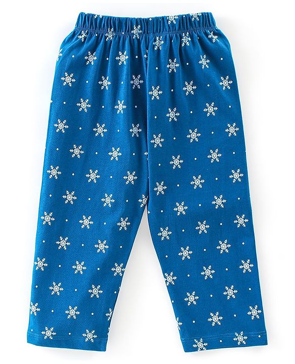 Babyhug Cotton Knit Full Sleeves Bear & Snowflakes Printed Night Suit - Blue