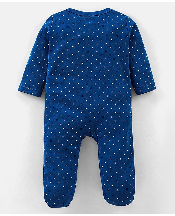 Babyhug Cotton Knit  Full Sleeves Sleepsuit Bear Printed - Blue