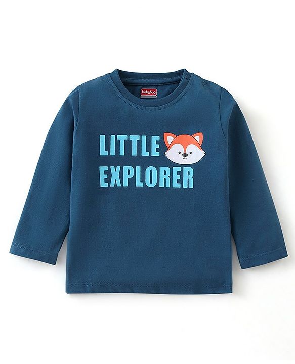 Babyhug 100% Cotton Knit Full Sleeves T-Shirt Text Graphics Print - Navy Blue
