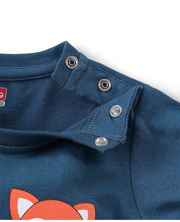Babyhug 100% Cotton Knit Full Sleeves T-Shirt Text Graphics Print - Navy Blue