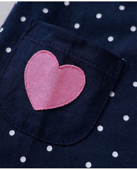 Babyhug Cotton Knit Half Sleeves Night Suit with Utility Pockets & Bow Applique Heart & Polka Dots Print - Blue & Pink