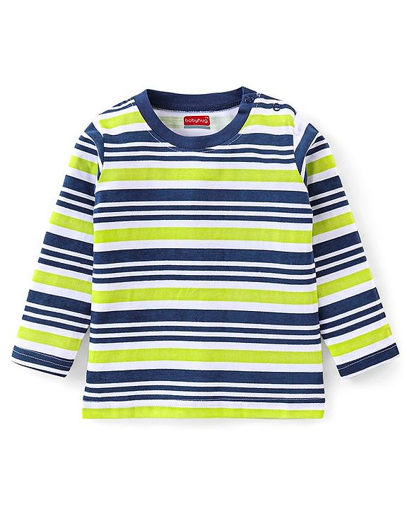 Babyhug Cotton Full Sleeves Tee With Stripes & Bear Graphics Pack Of 3- Green & Blue