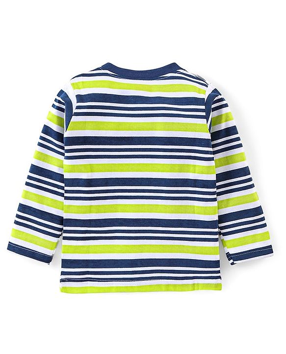 Babyhug Cotton Full Sleeves Tee With Stripes & Bear Graphics Pack Of 3- Green & Blue