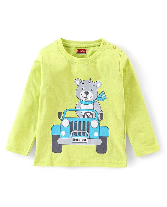 Babyhug Cotton Full Sleeves Tee With Stripes & Bear Graphics Pack Of 3- Green & Blue