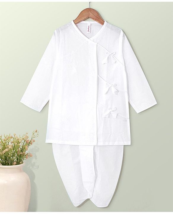 Babyhug 100% Cotton Angarakha Embroidered Dhoti Kurta Set - White