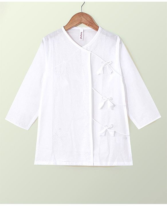 Babyhug 100% Cotton Angarakha Embroidered Dhoti Kurta Set - White