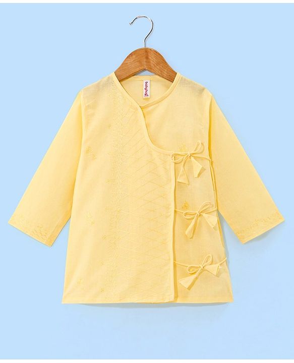 Babyhug 10% Cotton Woven Full Sleeves Angarakha Embroidered Dhoti Kurta Set - Yellow