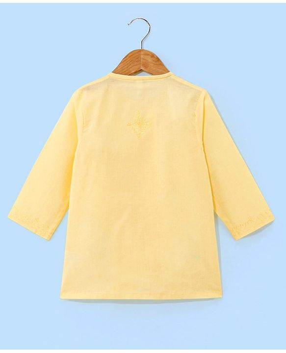 Babyhug 10% Cotton Woven Full Sleeves Angarakha Embroidered Dhoti Kurta Set - Yellow