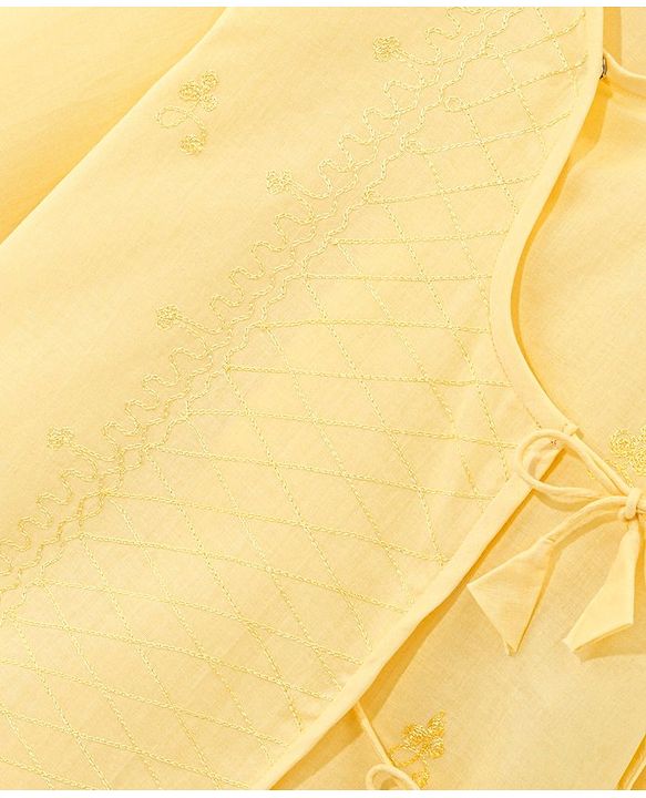 Babyhug 10% Cotton Woven Full Sleeves Angarakha Embroidered Dhoti Kurta Set - Yellow