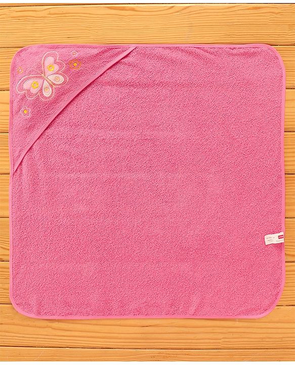Babyhug Butterfly Embroidery Terry Hooded Bath Towel - Pink