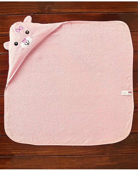 Babyhug Cat Embroidery Hooded Bath Towel L 76 x B 76 cm - Pink