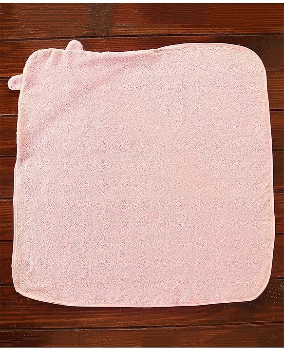 Babyhug Cat Embroidery Hooded Bath Towel L 76 x B 76 cm - Pink