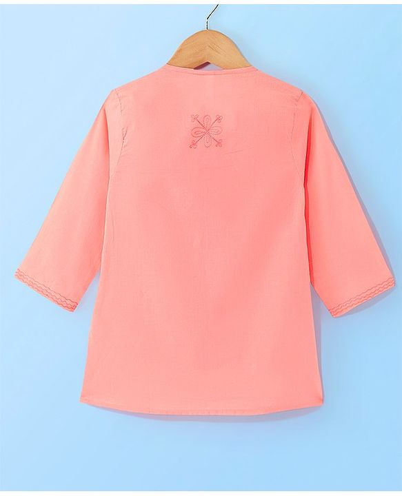 Babyhug 100% Cotton Angarakha Embroidered Full Sleeves Kurta & Dhoti Set- Pink