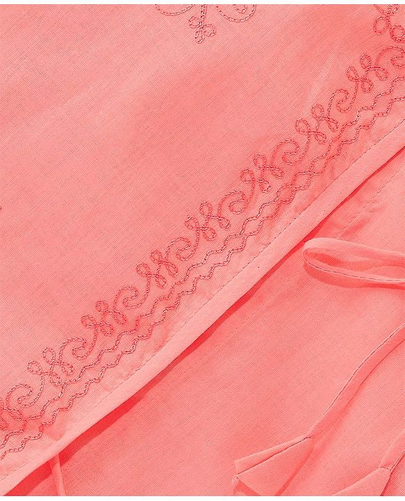 Babyhug 100% Cotton Angarakha Embroidered Full Sleeves Kurta & Dhoti Set- Pink