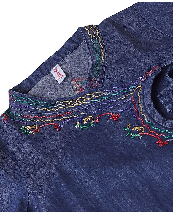 Babyhug 100% Cotton Woven Full Sleeves Angarakha Embroidered Kurta & Dhoti Set - Navy Blue