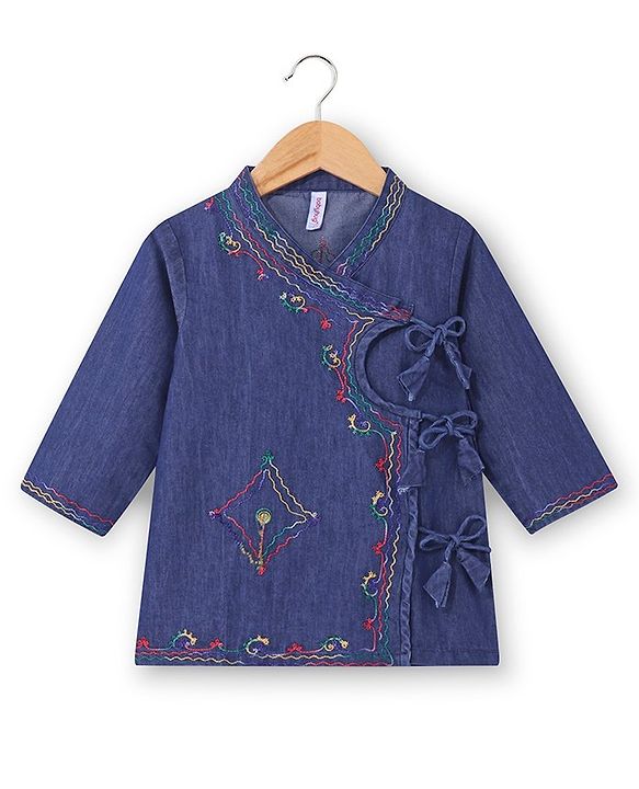 Babyhug 100% Cotton Woven Full Sleeves Angarakha Embroidered Kurta & Dhoti Set - Navy Blue