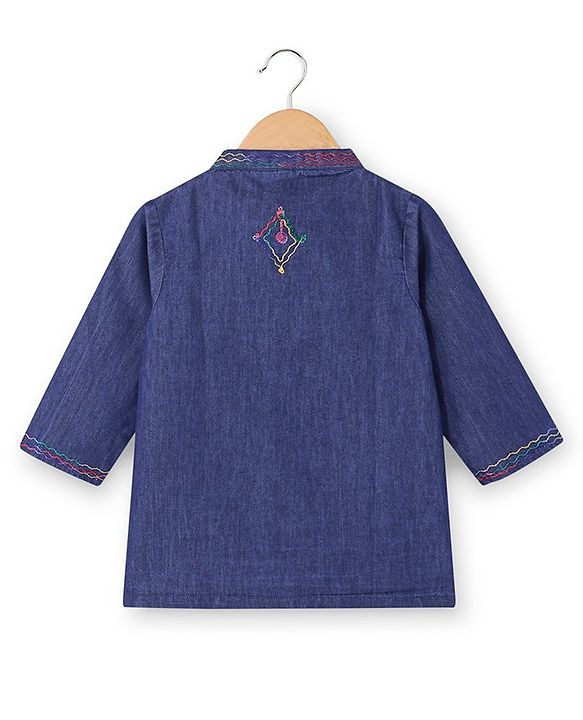 Babyhug 100% Cotton Woven Full Sleeves Angarakha Embroidered Kurta & Dhoti Set - Navy Blue