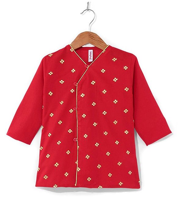 Babyhug Cotton Woven Full Sleeves Embroidered Kurta & Dhoti Set - Red