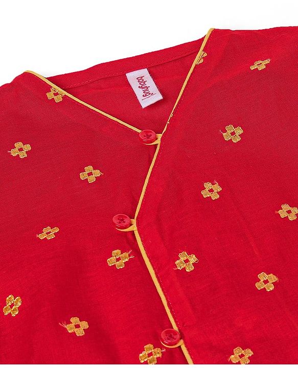 Babyhug Cotton Woven Full Sleeves Embroidered Kurta & Dhoti Set - Red