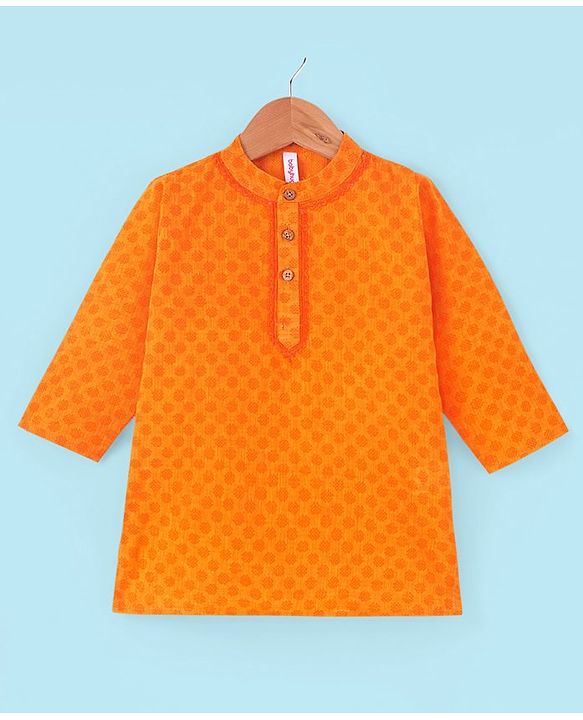 Babyhug Full Sleeves Cotton Dobby Kurta Pyjama Set - Orange