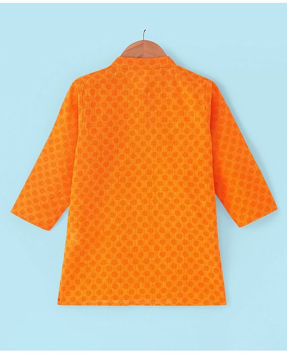 Babyhug Full Sleeves Cotton Dobby Kurta Pyjama Set - Orange