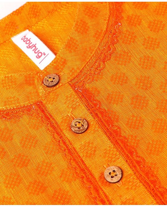 Babyhug Full Sleeves Cotton Dobby Kurta Pyjama Set - Orange