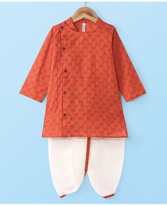 Babyhug  Cotton Woven Full Sleeves Embroidered Kurta & Dhoti Set - Orange