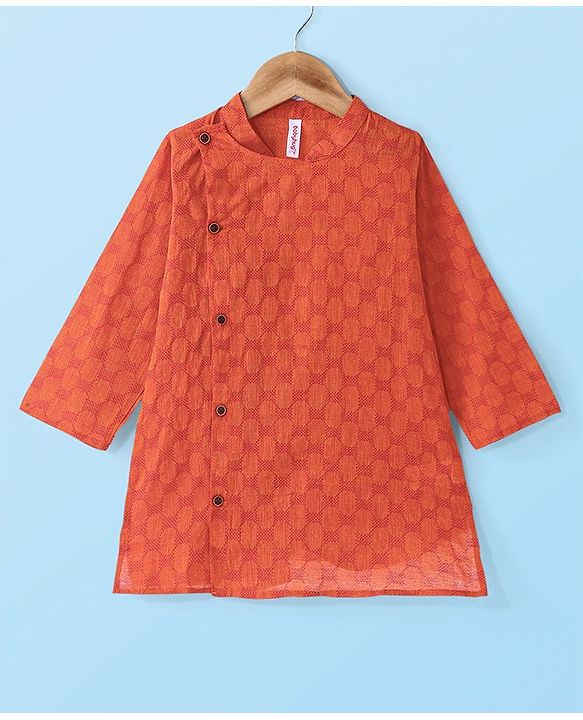 Babyhug  Cotton Woven Full Sleeves Embroidered Kurta & Dhoti Set - Orange