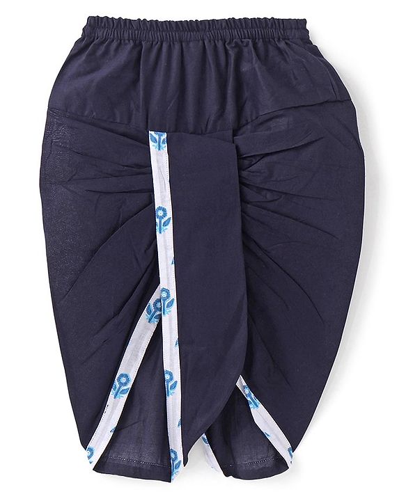 Babyhug 100% Cotton Woven Full Sleeves Kurta With Dhoti Floral Print - Navy Blue & White