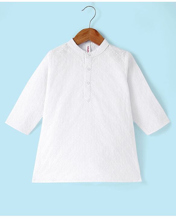 Babyhug 100% Cotton Schiffly Full Sleeves Kurta Pyjama Set - White