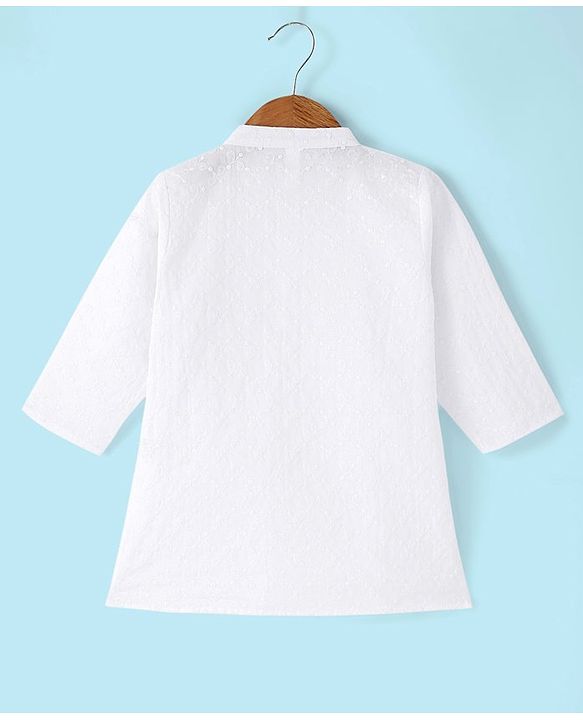 Babyhug 100% Cotton Schiffly Full Sleeves Kurta Pyjama Set - White