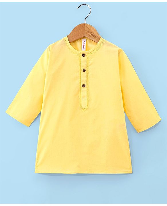Babyhug 100% Cotton Woven Full Sleeves Solid Color Kurta Pyjama Set - Yellow