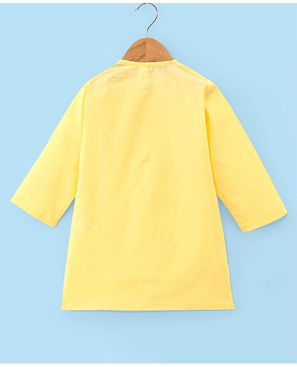 Babyhug 100% Cotton Woven Full Sleeves Solid Color Kurta Pyjama Set - Yellow